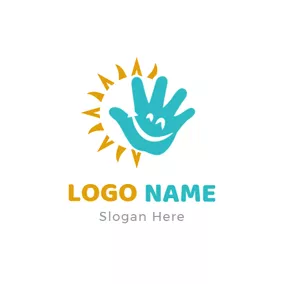 Sunshine Logos Bright Sun and Blue Smiling Hand logo design