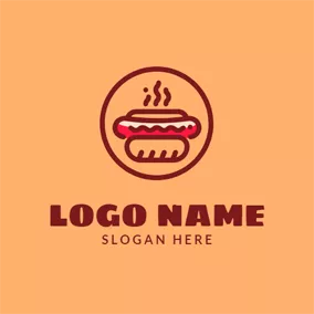 Delicious Logo Brown Circle and Hot Dog logo design
