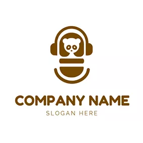 Childish Logo Brown Coati Earphone and Podcast logo design