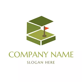 Corporate Logo Brown Flagpole and Green Golf Course logo design