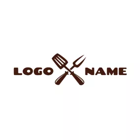 Iron Logo Brown Fork and Shovel Icon logo design