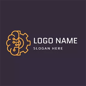 Logo IA Brown Gear Brain and Structure logo design
