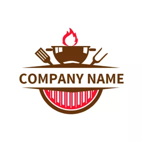 Iron Logo Brown Grill and Red Fire logo design