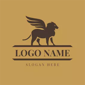 ライオンのロゴ Brown Powerful Winged Leo Lion logo design