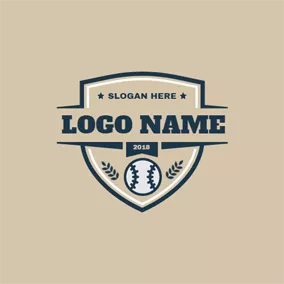 Logo Du Baseball Brown Shield and White Baseball logo design