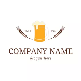 醸造するロゴ Brown Wheat and Orange Beer Glass logo design