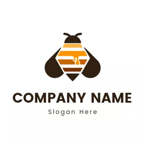Brown Logo Brown Wing and Geometric Bee logo design