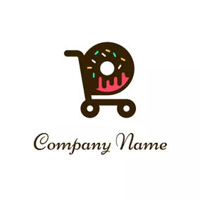 チョコレートロゴ Chocolate Donut and Trolley logo design