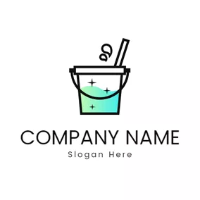 クリーナーのロゴ Cleaning Mop and Bucket logo design