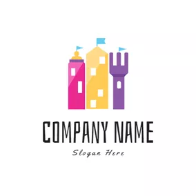 Baby Logo Colorful Castle and Baby Fork logo design