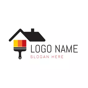 House Logo Colourful Brush and Black Roof logo design