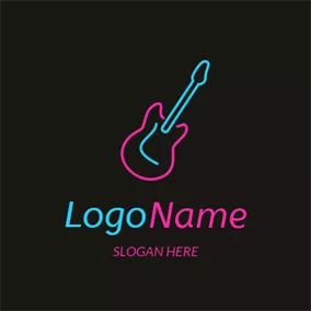 Black Logo Cool Pink and Blue Guitar logo design