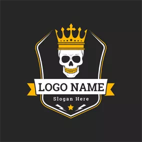樂團Logo Cool Skull Crown and Banner logo design