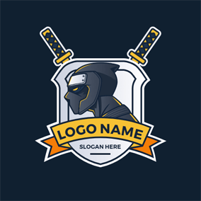 yellow gamepad and biscuits cross sword and warrior logo design - fortnite logos no text