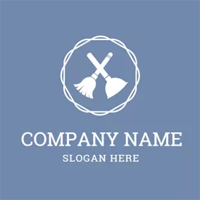 Decoration Logo Crossed White Broom and Dustpan logo design