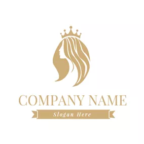 Female Logo Crown and Brown Hair Lady logo design