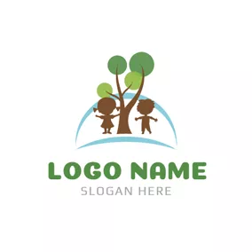 College Logo Cute Children and Abstract Tree logo design