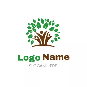College Logo Cute Green Leaves and Children logo design