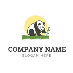 Food Logo Cute Panda and Green Bamboo logo design