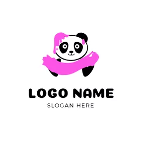 パンダのロゴ Cute Panda and Pink Slime logo design