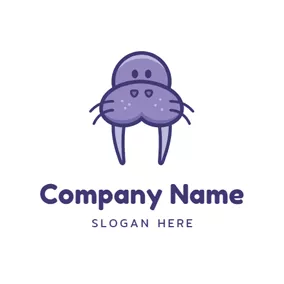 アザラシ　ロゴ Cute Purple Seal Head logo design