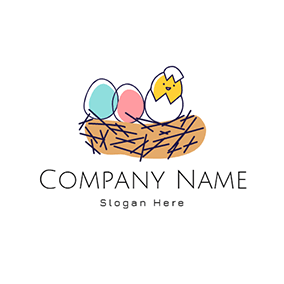 Drawing Logo Egg Incubation Nest Chick logo design