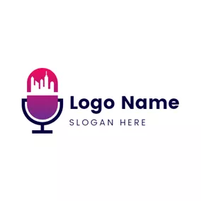 Logo Podcast Flat Architecture and Microphone logo design