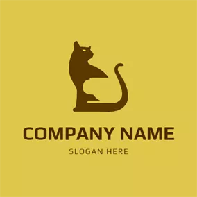 猫のロゴ Flat Cat and Coffee Mug logo design