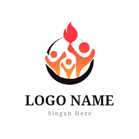 Black Logo Flat Fire and Abstract Person logo design