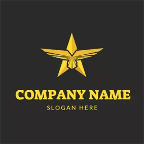 Wings Logo Golden Eagle Wings and Military Star logo design