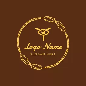 リーフロゴ Golden Leaf Chain and Eye Tribe Symbol logo design