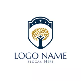 College Logo Golden Tree and Blue Student Badge logo design