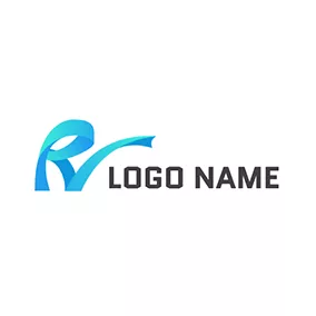 Rのロゴ Gradient 3D Ribbon R V logo design