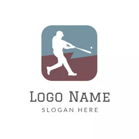 Logo Du Baseball Gray Square and White Ballplayer logo design