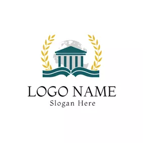 College Logo Green Academic Building and Opened Book logo design