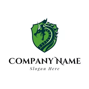 Logo Du Dragon Green Badge and Dragon Head logo design