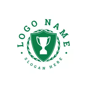 Tournament Logo Green Badge and Tournament Trophy logo design