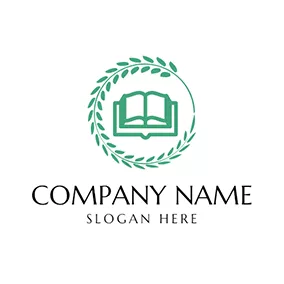 Outline Logo Green Branch and Book logo design