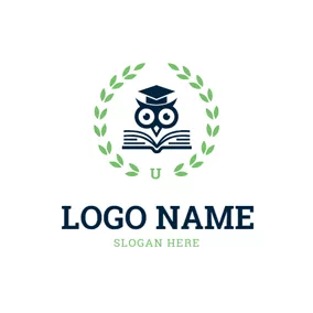 Animated Logo Green Branch Encircled Owl and Book logo design