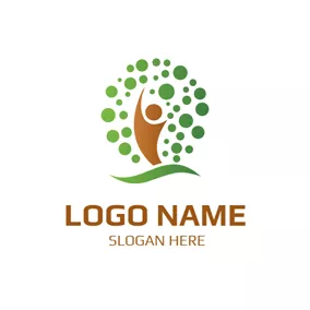 College Logo Green Dots and Brown Student logo design