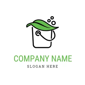 Black Logo Green Leaf and Cleaning Bucket logo design