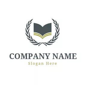 學院 Logo Green Leaf and Opened Book logo design