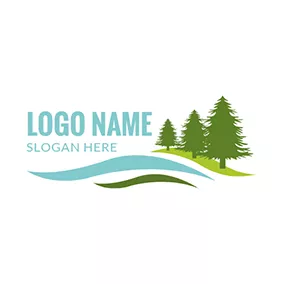 Logo Du Camping Green Mountain and Tree Icon logo design