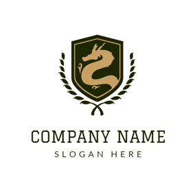 Logo Du Dragon Green Shield and Golden Dragon logo design