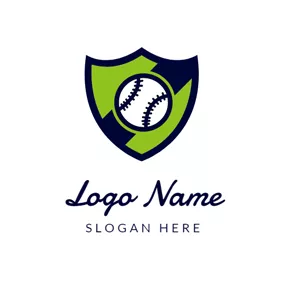 Logo Du Baseball Green Shield and White Baseball logo design