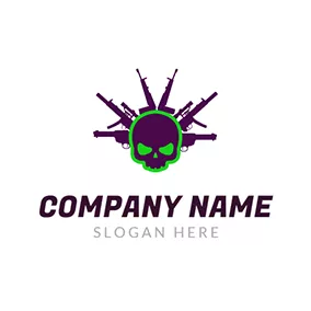 Logotipo Punk Green Skull and Purple Gun logo design