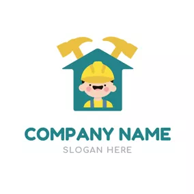 Iron Logo Hammer and Cute Handyman logo design