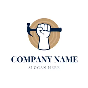 Black Logo Hammer and Woodworking Worker logo design