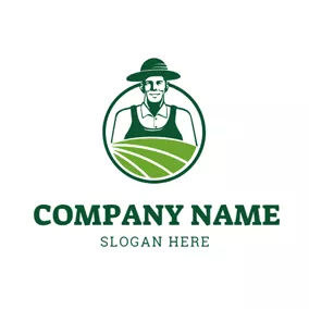 Logotipo De Agricultor Happy Farmer and Grassland logo design