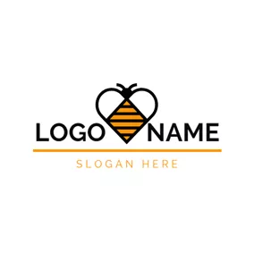 Black Logo Heart Shape and Cute Bee logo design